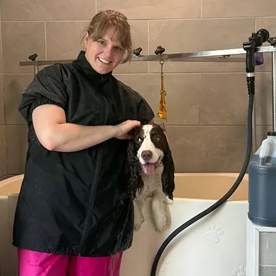 Dog being bathed